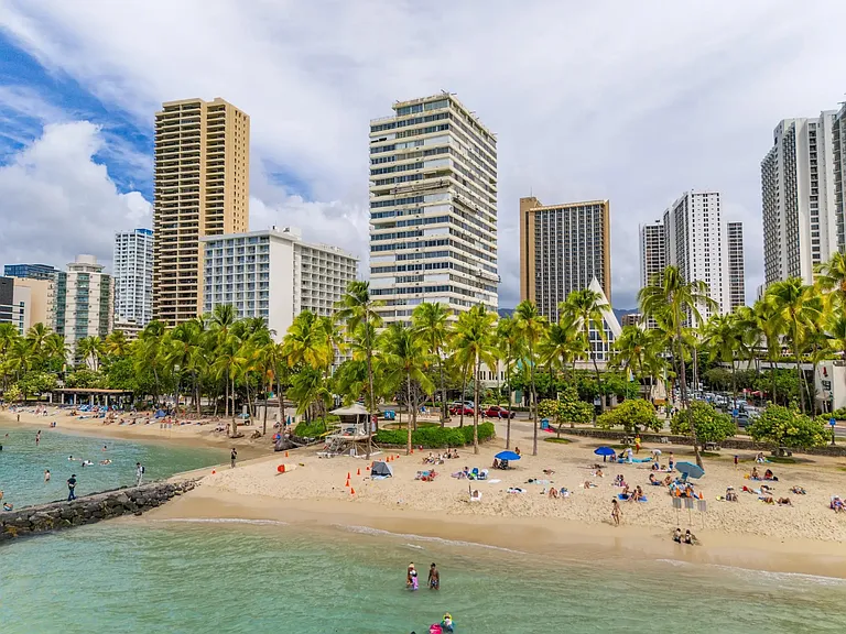 View of Foster Tower and Kuhio Beach