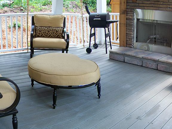 Side porch with fireplace