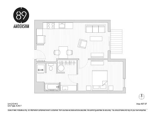 Floor plan 89 Anderson 1BD Plan G