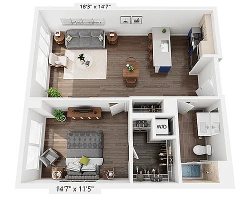 Floor plan One Bedroom A1V