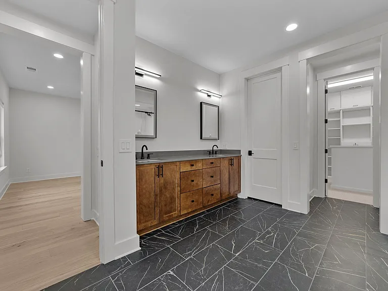 Double sink vanity with LED mirrors