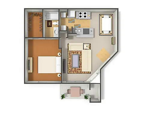 Floor plan 1 Bed, 1 Bath