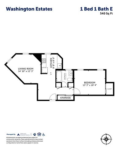 Floor plan 1 Bed 1 Bath E