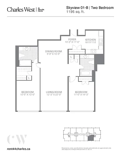 Floor plan 2 Bedroom Suite 2 Bed 2 Bath