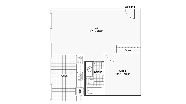 Floor plan 1 Bed 1 Bath H
