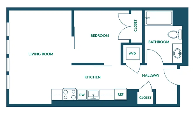 Floor plan 1Bed/1Bath B - Signature