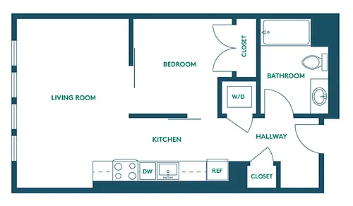 Floor plan 1Bed/1Bath B - Signature