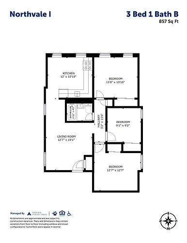 Floor plan 3 Bed 1 Bath B