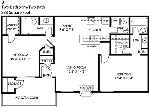 Floor plan 2 Bedroom 2 Bathroom B-1