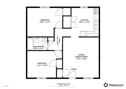 Floor plan 2 Bed and 1 Bath