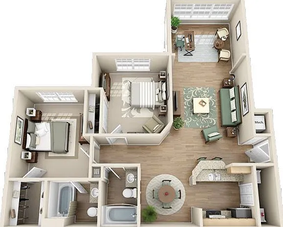 Plantation Park - The NoDa W/Solarium - 2 Beds - 2 Baths - 1050 Sq. ft.