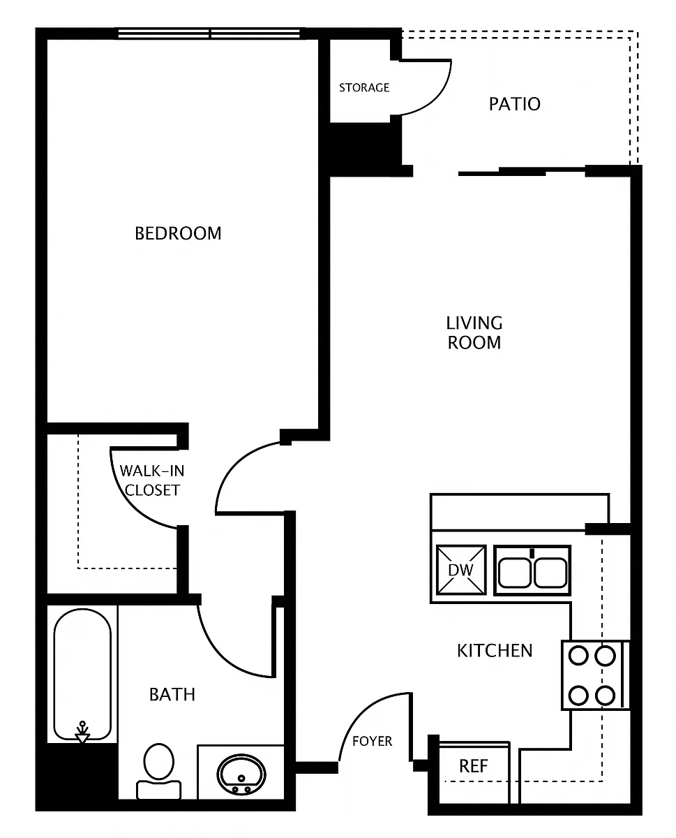 Floor plan 1 Bed, 1 Bath