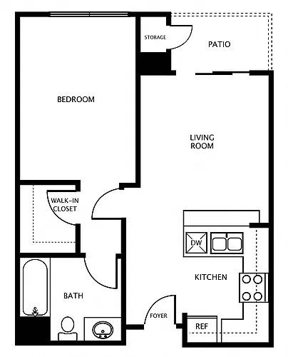 Floor plan 1 Bed, 1 Bath