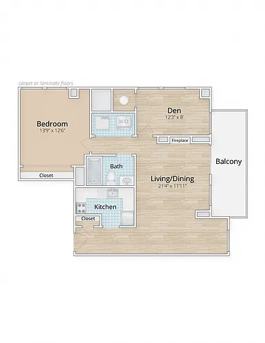 Floor plan One Bedroom Den