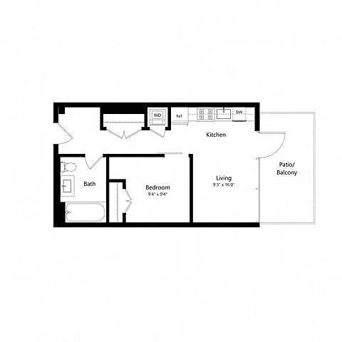 Floor plan 1 Bedroom - 1 Bath | Aj8