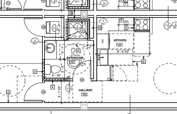 floor plan - circles are to indicate wheelchair turning radius.