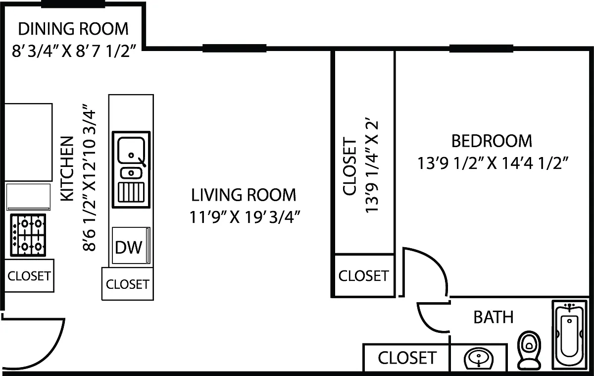 Floor plan 1 Bedroom 1 Bath
