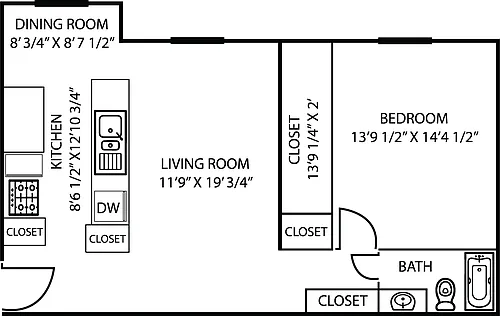 Floor plan 1 Bedroom 1 Bath