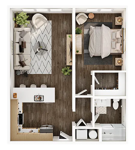 Floor plan 1 BD, 1 BTH A2