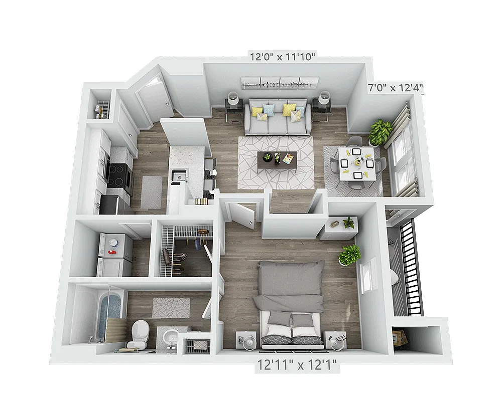 Floor plan One Bedroom A1C