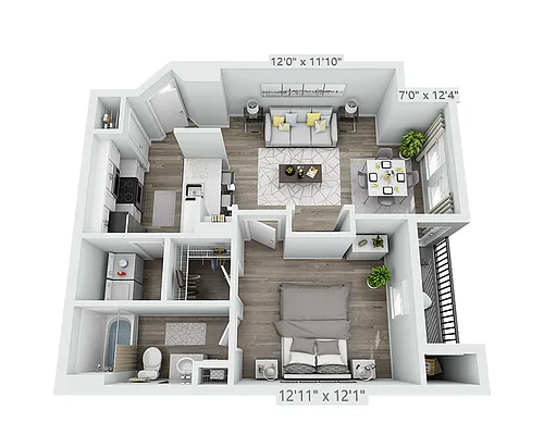 Floor plan One Bedroom A1C