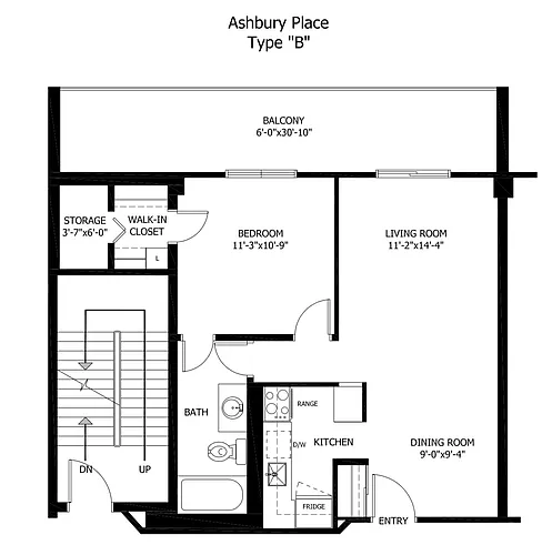 Floor plan Spacious 1 Bedroom Unit