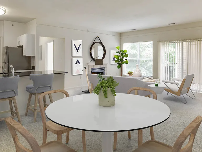 Carpeted Living Room with Fireplace and Balcony