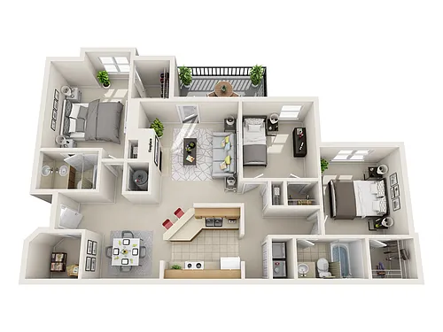 Floor plan 3 Bedroom 2 Bathroom (Market Rate)