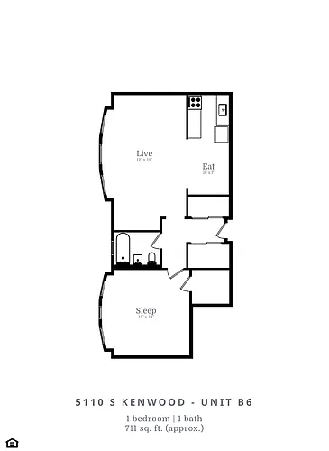 Floor plan 1 Bed | 1 Bath (B6)
