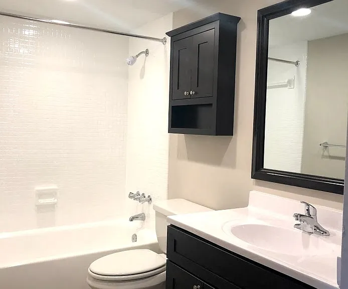 Renovated Style Bathroom with linen closet and modern finishes