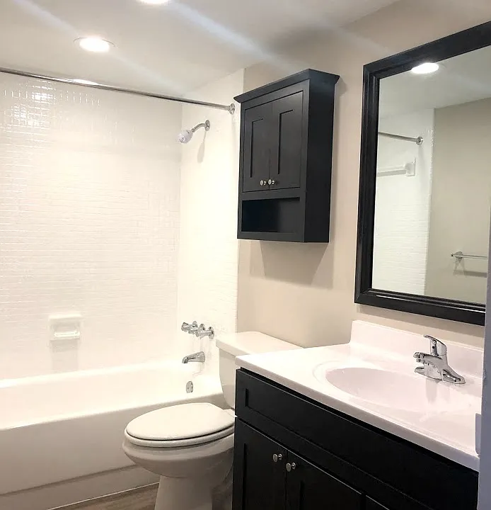 Renovated Style Bathroom with linen closet and modern finishes