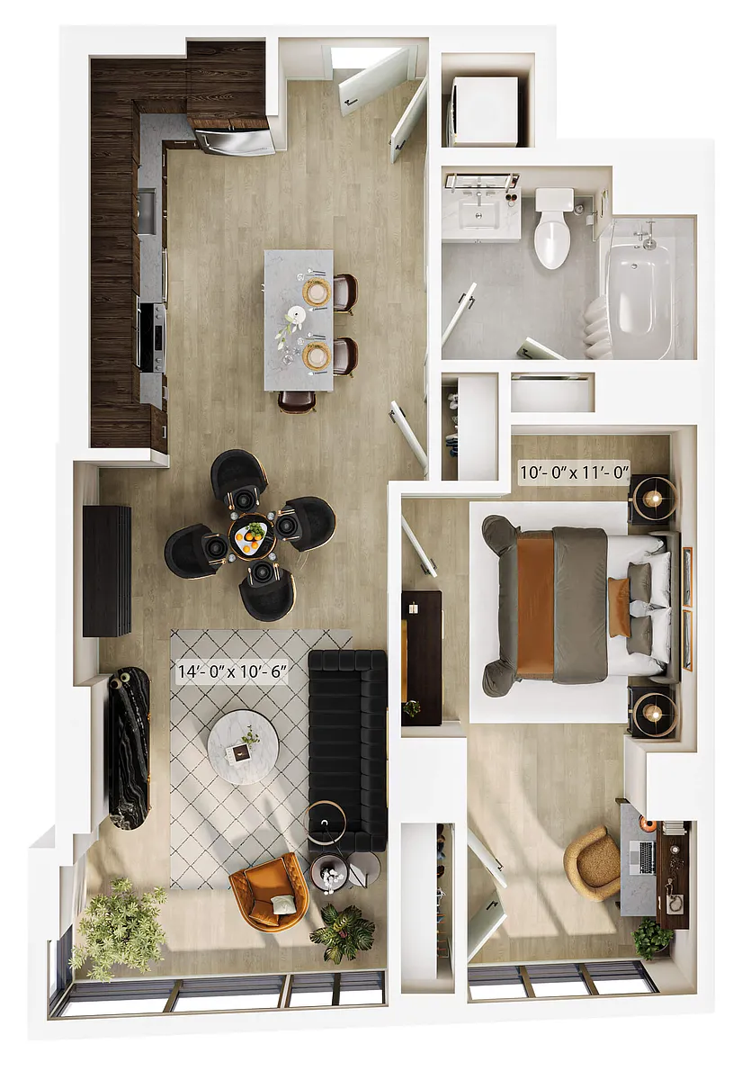 Floor plan 1 Bed/1 Bath-A3