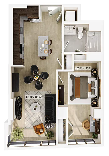 Floor plan 1 Bed/1 Bath-A3