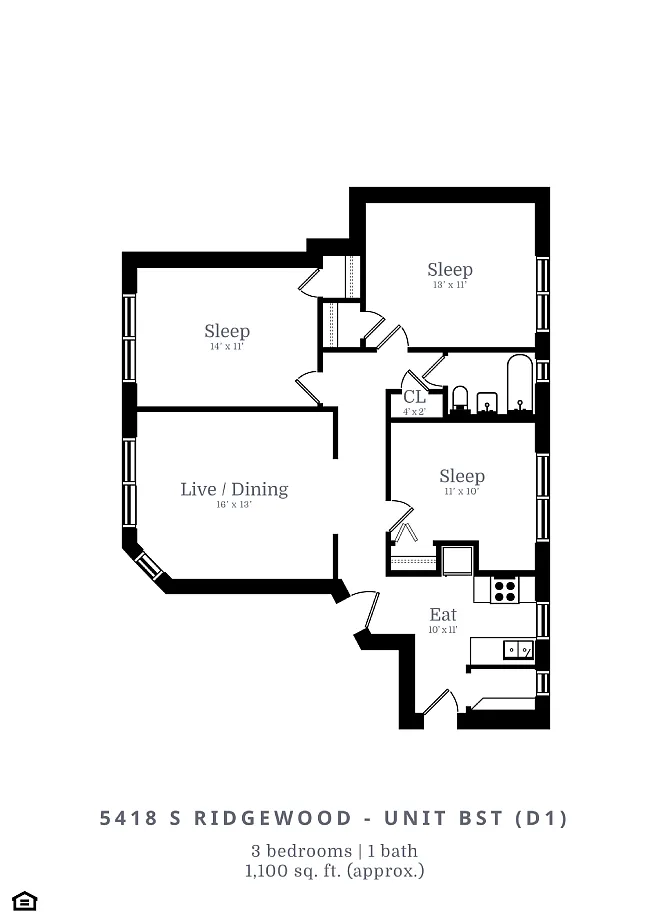 Floor plan 3 Bed | 1 Bath (D1)