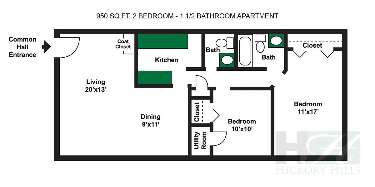 Floor plan 2 Bedrooms 1.5 Baths
