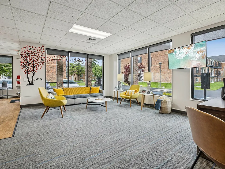Visit our modern leasing office with comfortable seating at University Hills Apartments near the University of Toledo.
