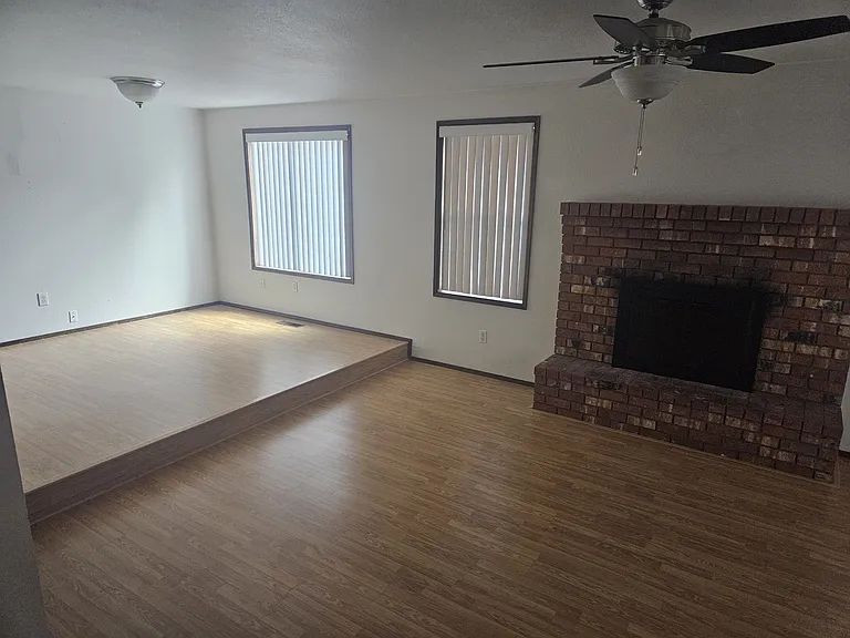 Dining area Living Room with fireplace