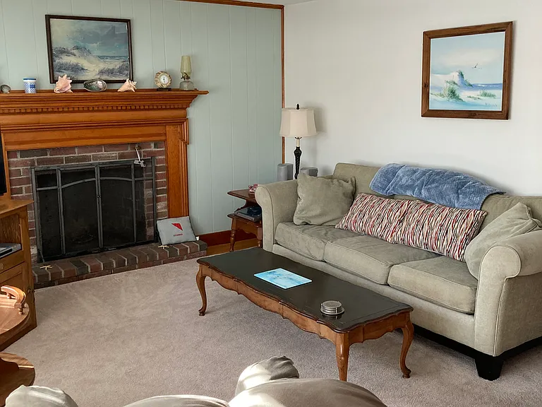 Living room with fireplace.