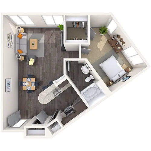 Floor plan Traditional 1x1 667-927 SF
