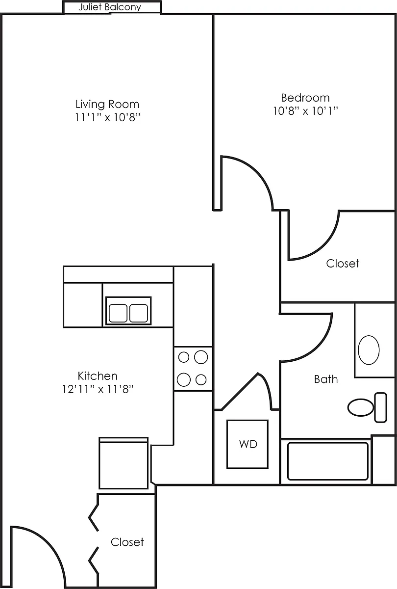 Floor plan 1x1 - 629 sqft - A2