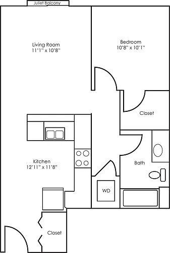 Floor plan 1x1 - 629 sqft - A2