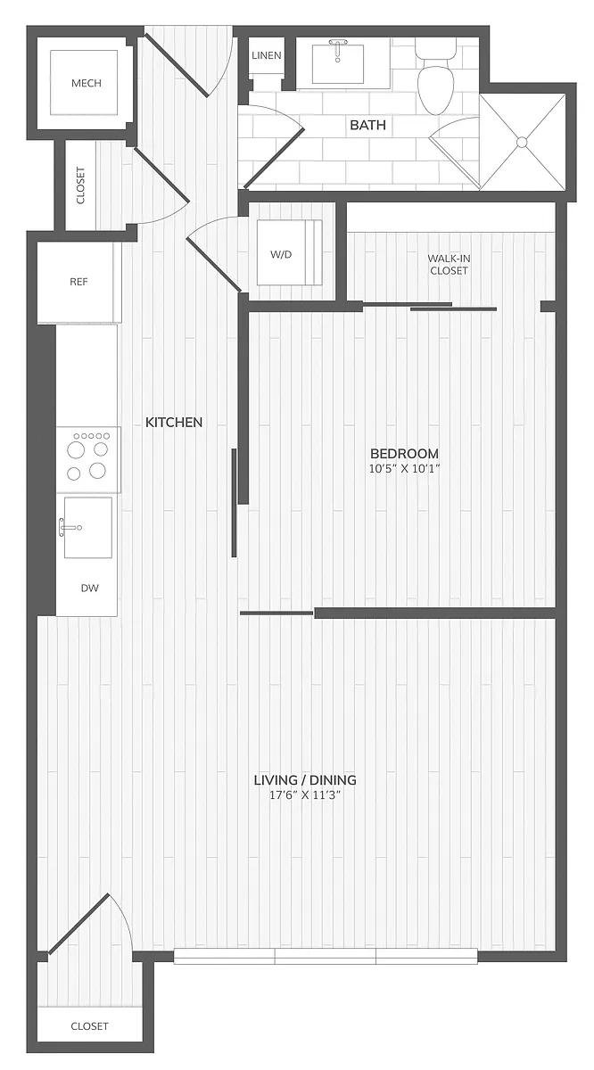 Floor plan 1 Bed/1 Bath-Jr C West Medley