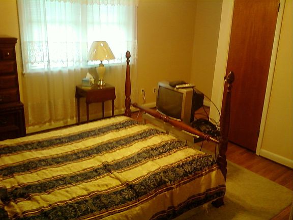 Large master bedroom with two closets.