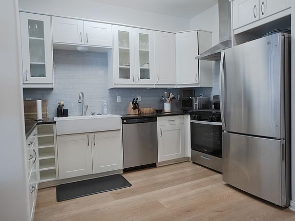 Spacious kitchen with stainless steel appliances