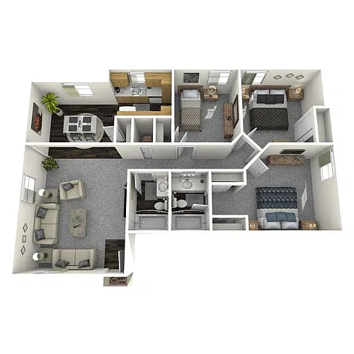 Floor plan 3 Bedroom 2 Bath