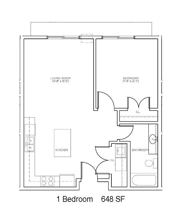 Floor plan 1 Bed 1 Bath | 648 sqft