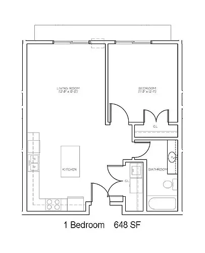Floor plan 1 Bed 1 Bath | 648 sqft