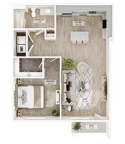 Floor plan 1 BR Aspen Courtyard