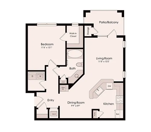 Floor plan 1 Bed 1 Bath - R