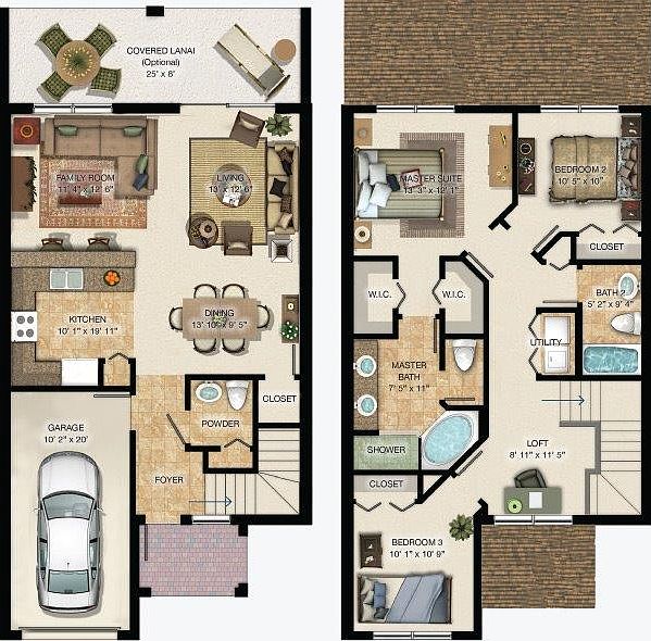 3 BR - 2.5 BA - 1,670 SF